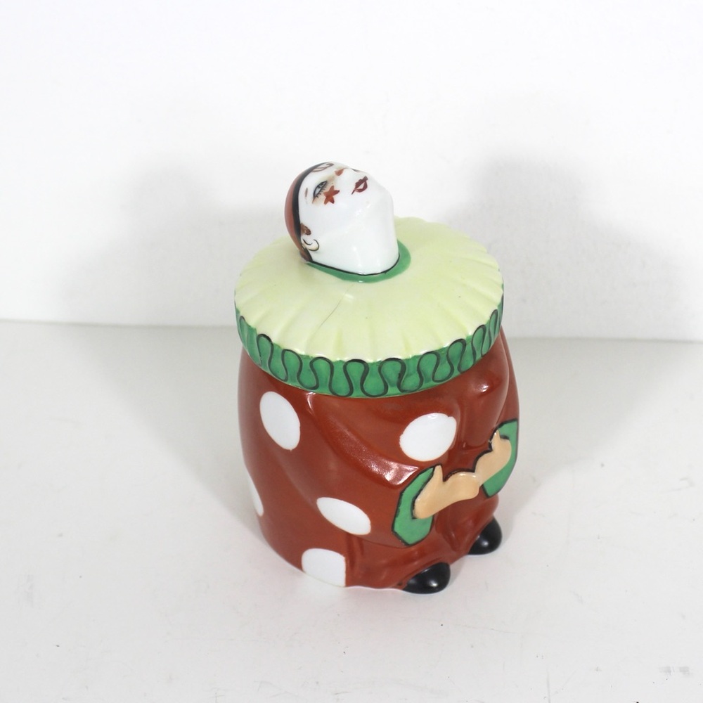 Art Deco Noritake Lusterware Clown Pierrot Powder/Tobacco Ceramic Lidded Jar